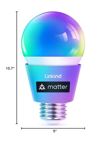 Linkind Matter Smart Light Bulb,1600LM 100W Smart Bulbs Work with Alexa/Apple Home/Google Home/SmartThings, RGBTW LED Color Changing Bulbs Music Sync, 2.4GHz Wi-Fi Light Bulbs LED 11W, A21 E26, 2Pack