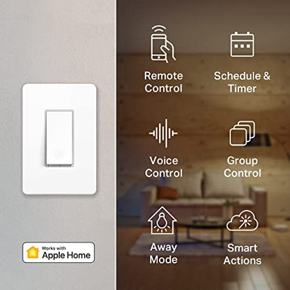 Kasa Smart Kasa Apple HomeKit Smart Light Switch KS200P3, Single Pole, Neutral Wire Required, 2.4GHz Wi-Fi Light Switch Works with Siri, Alexa & Google Home,UL Certified, No Hub Required,White, 3-Pack
