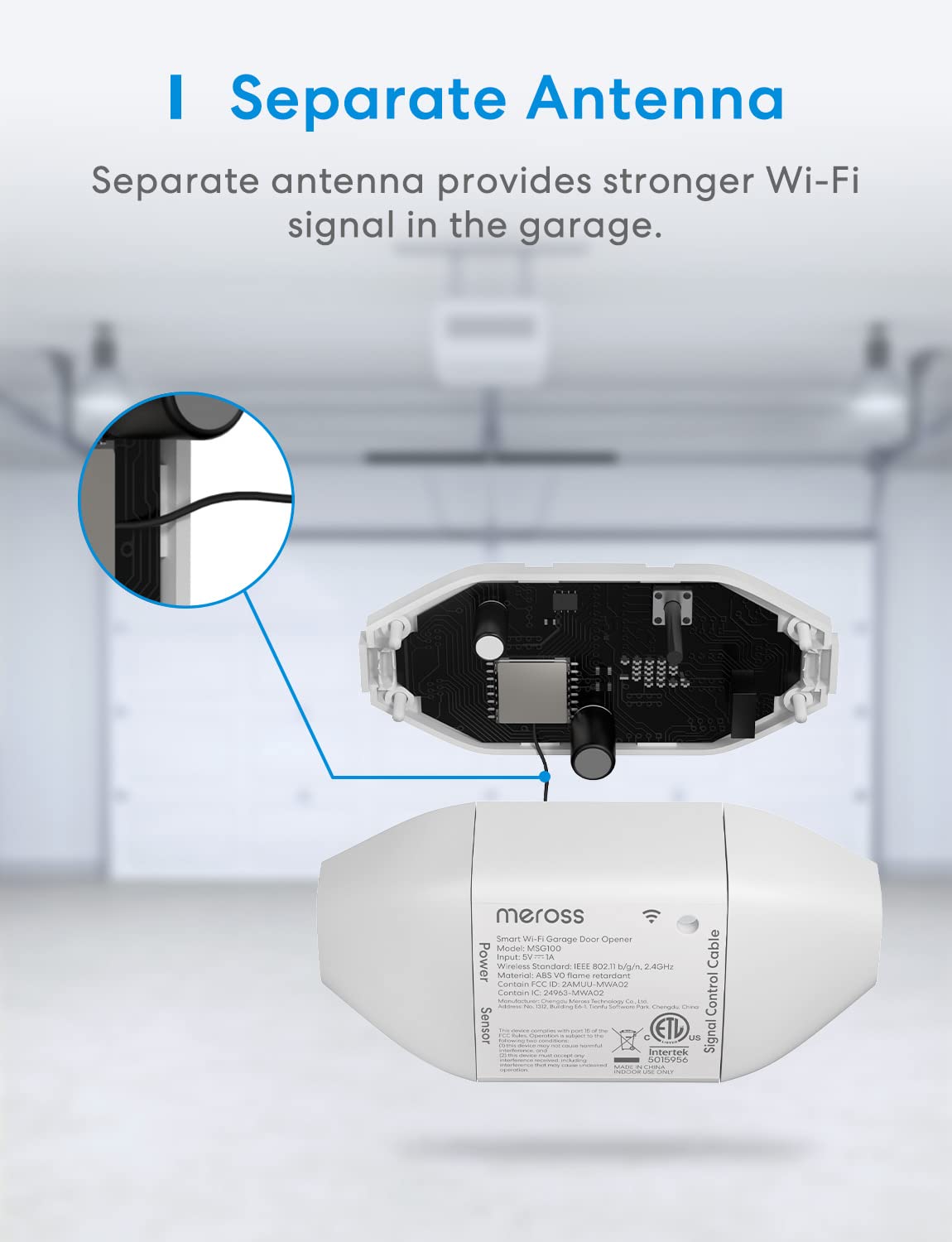 meross Smart Garage Door Opener Remote, Compatible with Apple HomeKit, Siri, CarPlay, Alexa, Google, SmartThings, and Android, Universal WiFi Garage Door Controller, App + Voice Control, No Hub Needed