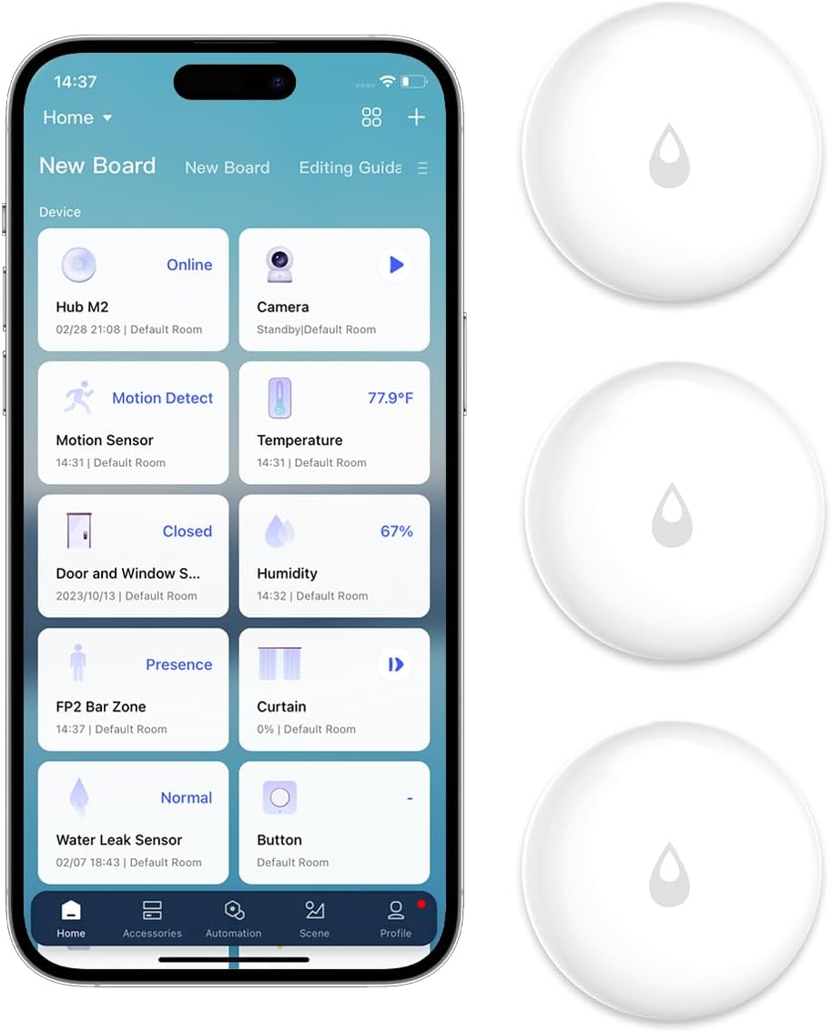 Aqara Water Leak Sensor 3 Pack, Zigbee Wireless Water Leak Detector for Alarm System and Smart Home Automation, Requires AQARA HUB, App Notifications, for Kitchen, Bathroom, Basement, Works with IFTTT