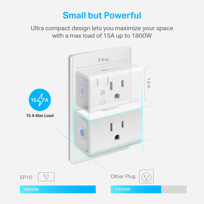 Kasa Smart Plug Mini 15A, Apple HomeKit Supported, Smart Outlet Works with Siri, Alexa & Google Home, UL Certified, App Control, Scheduling, Timer, 2.4G WiFi Only, 4 Count (Pack of 1) (EP25P4), White