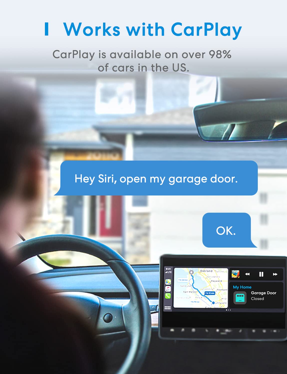 meross Smart Garage Door Opener Remote, Compatible with Apple HomeKit, Siri, CarPlay, Alexa, Google, SmartThings, and Android, Universal WiFi Garage Door Controller, App + Voice Control, No Hub Needed