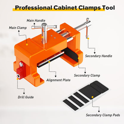 Cabinet Clamps, Cabinet Installation Cabinetry Clamps Face Frame Clamps Tools with Two Side Screws and Alignment Plate, 2 Pack, Up to 440 lbs Load Capacity, Red