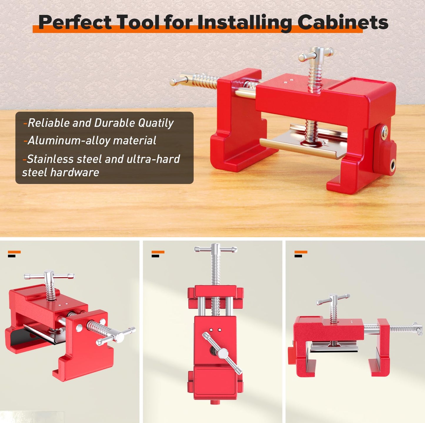 Cabinet Clamps, Cabinet Installation Cabinetry Clamps Face Frame Clamps Tools with Two Side Screws and Alignment Plate, 2 Pack, Up to 440 lbs Load Capacity, Red