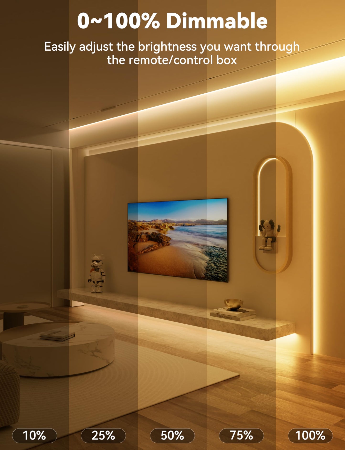 PAUTIX COB LED Strip Light 32.8ft,LED Lights UL-Listed Daylight White 6000K Strip Lights with RF Remote,Dimmable Super Bright 24V Cool White Natural White LED Tape Lights,Cabinet Office Lighting