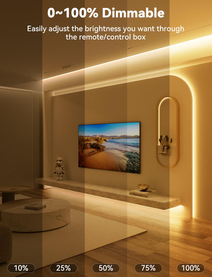 PAUTIX COB LED Strip Light 32.8ft,LED Lights UL-Listed Daylight White 6000K Strip Lights with RF Remote,Dimmable Super Bright 24V Cool White Natural White LED Tape Lights,Cabinet Office Lighting