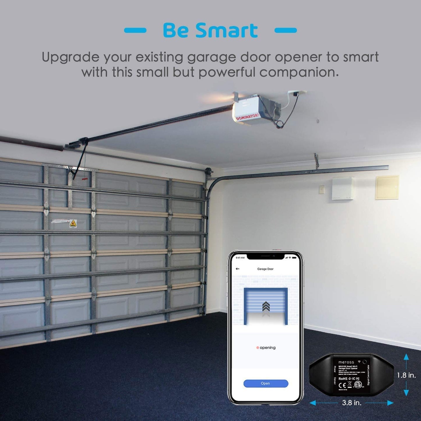 meross Smart Garage Door Opener Remote, Compatible with Apple HomeKit, Siri, CarPlay, Alexa, Google, SmartThings, and Android, Universal WiFi Garage Door Controller, App + Voice Control, No Hub Needed