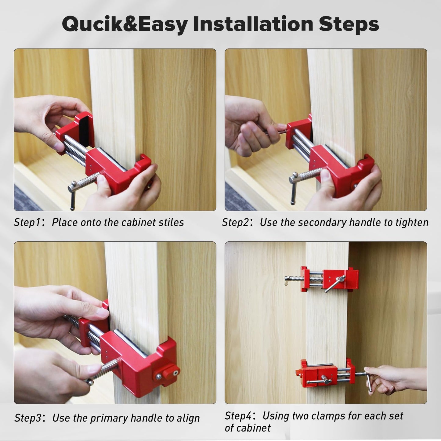 Cabinet Clamps, Cabinet Installation Cabinetry Clamps Face Frame Clamps Tools with Two Side Screws and Alignment Plate, 2 Pack, Up to 440 lbs Load Capacity, Red
