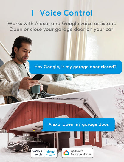 meross Smart Garage Door Opener Remote, Compatible with Apple HomeKit, Siri, CarPlay, Alexa, Google, SmartThings, and Android, Universal WiFi Garage Door Controller, App + Voice Control, No Hub Needed