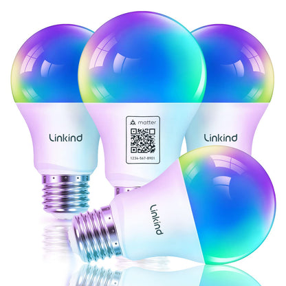 Linkind Matter Smart Light Bulb,1600LM 100W Smart Bulbs Work with Alexa/Apple Home/Google Home/SmartThings, RGBTW LED Color Changing Bulbs Music Sync, 2.4GHz Wi-Fi Light Bulbs LED 11W, A21 E26, 2Pack