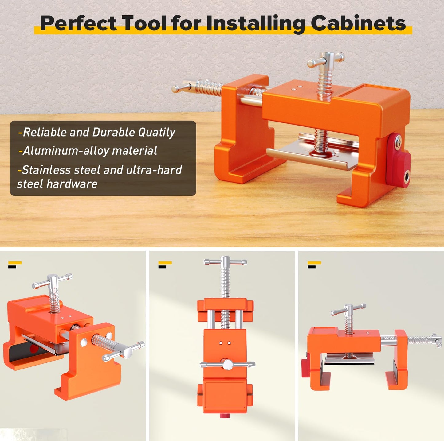 Cabinet Clamps, Cabinet Installation Cabinetry Clamps Face Frame Clamps Tools with Two Side Screws and Alignment Plate, 2 Pack, Up to 440 lbs Load Capacity, Red