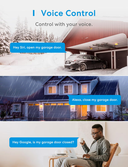 meross Smart Garage Door Opener Remote, Compatible with Apple HomeKit, Siri, CarPlay, Alexa, Google, SmartThings, and Android, Universal WiFi Garage Door Controller, App + Voice Control, No Hub Needed