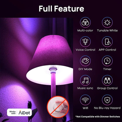 Linkind Matter Smart Light Bulb,1600LM 100W Smart Bulbs Work with Alexa/Apple Home/Google Home/SmartThings, RGBTW LED Color Changing Bulbs Music Sync, 2.4GHz Wi-Fi Light Bulbs LED 11W, A21 E26, 2Pack