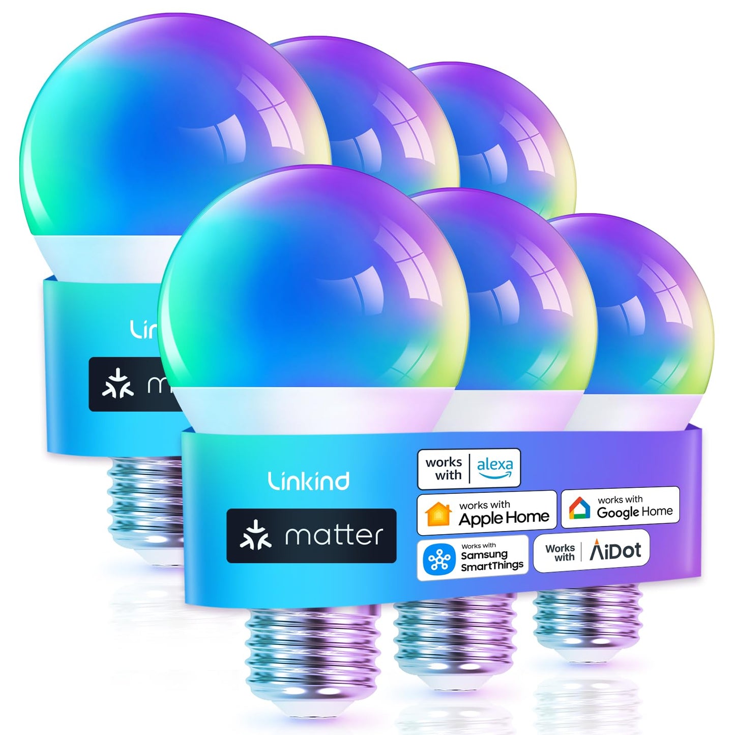 Linkind Matter Smart Light Bulb,1600LM 100W Smart Bulbs Work with Alexa/Apple Home/Google Home/SmartThings, RGBTW LED Color Changing Bulbs Music Sync, 2.4GHz Wi-Fi Light Bulbs LED 11W, A21 E26, 2Pack