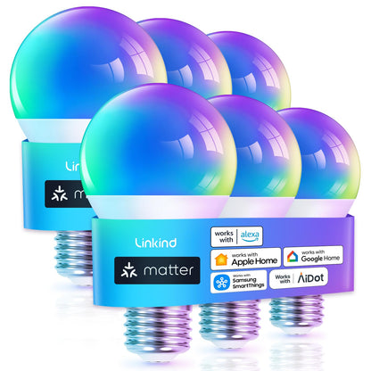 Linkind Matter Smart Light Bulb,1600LM 100W Smart Bulbs Work with Alexa/Apple Home/Google Home/SmartThings, RGBTW LED Color Changing Bulbs Music Sync, 2.4GHz Wi-Fi Light Bulbs LED 11W, A21 E26, 2Pack