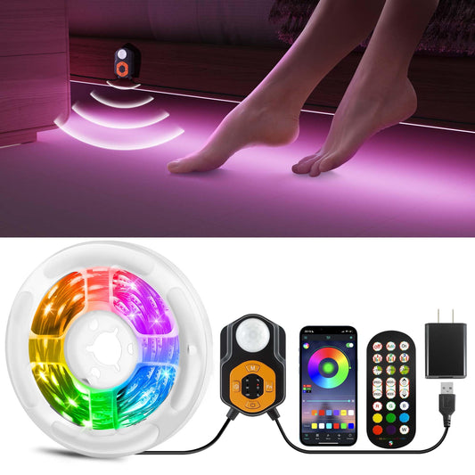Motion Sensor LED Light Strip 19.68ft Under Bed Lights, RGB 3 Mode Motion Activated Bed Light with Music Sync and Timer, Dimmable Color Changing LED Lights Valentine Decor