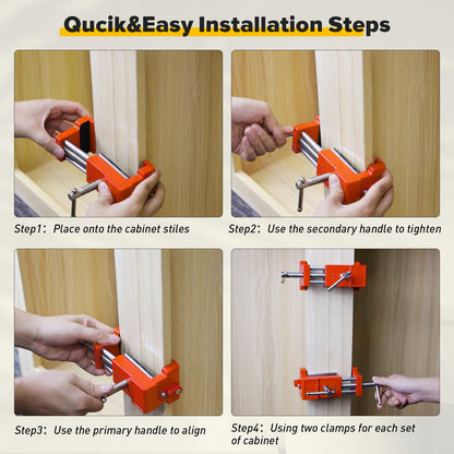 Cabinet Clamps, Cabinet Installation Cabinetry Clamps Face Frame Clamps Tools with Two Side Screws and Alignment Plate, 2 Pack, Up to 440 lbs Load Capacity, Red