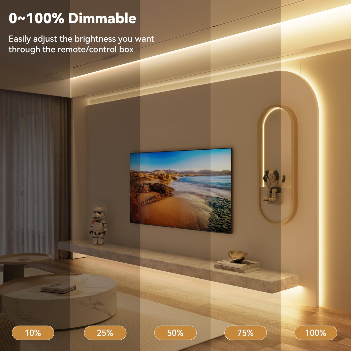 PAUTIX COB LED Strip Light 32.8ft,LED Lights UL-Listed Daylight White 6000K Strip Lights with RF Remote,Dimmable Super Bright 24V Cool White Natural White LED Tape Lights,Cabinet Office Lighting