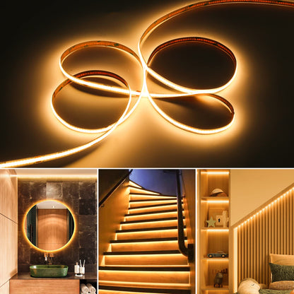 PAUTIX COB LED Strip Light 32.8ft,LED Lights UL-Listed Daylight White 6000K Strip Lights with RF Remote,Dimmable Super Bright 24V Cool White Natural White LED Tape Lights,Cabinet Office Lighting